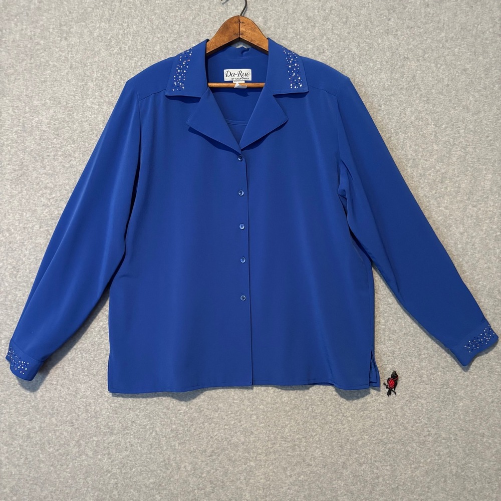 Vintage Da-Rue of California Women's 16 Blue 2pc Rhinestone Shirt & Tank Set 90s